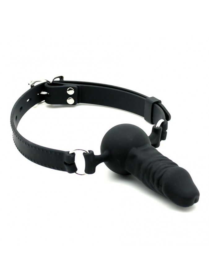 Mouth Gag with Penis (Ø 40 mm) - Black & Silver