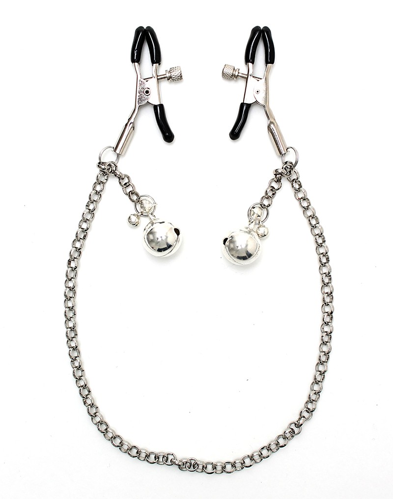 Nipple Clamps with Chain and Bells - Silver