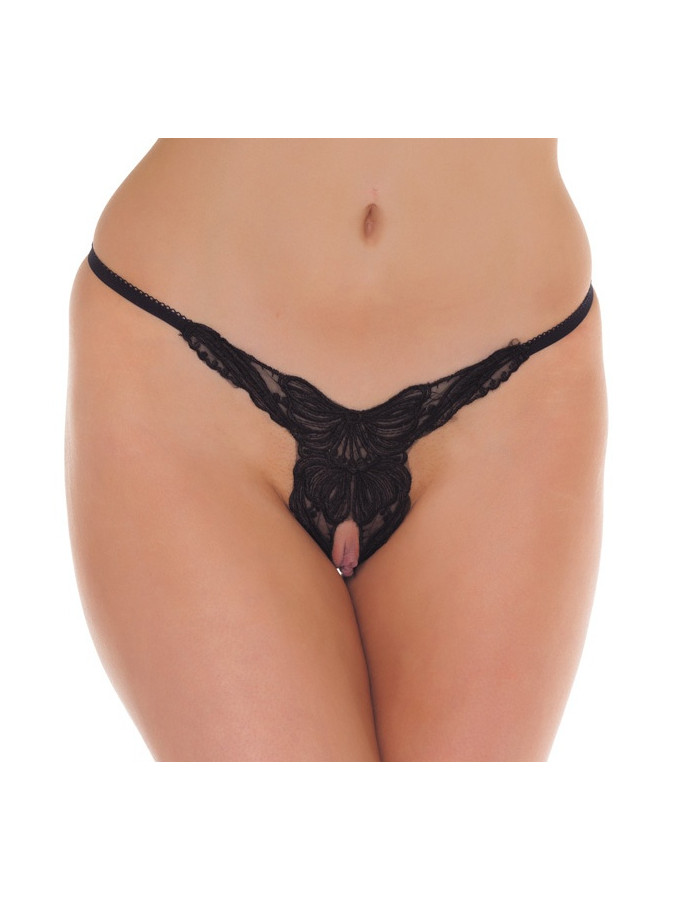 Open G-string with Butterfly Design - Black