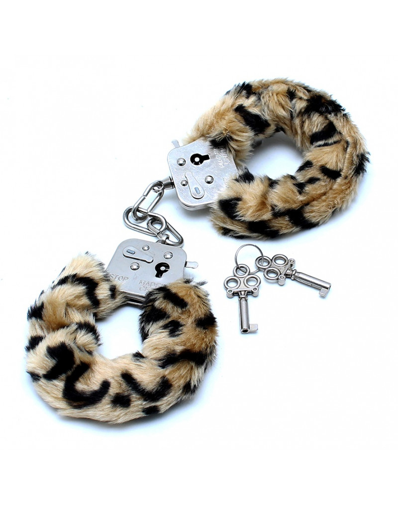 Hand Cuffs with Leopard Fur - Leopard & Silver