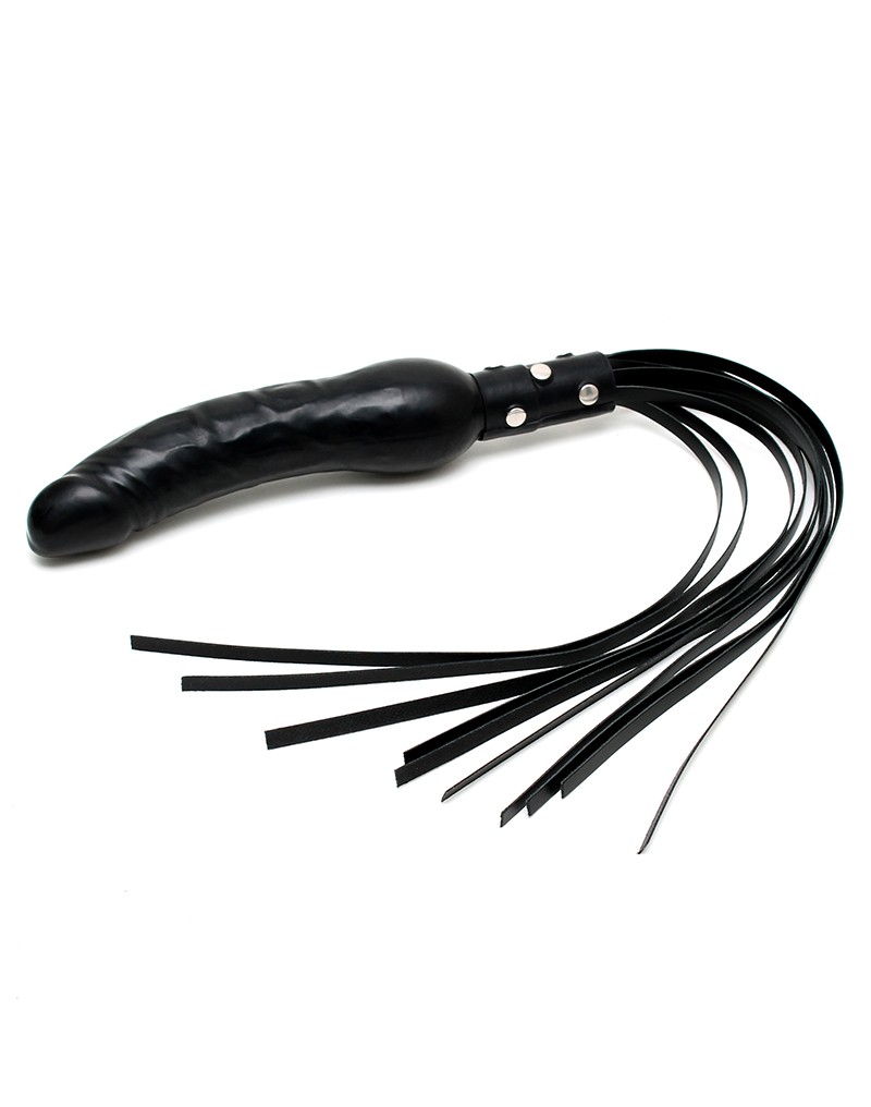 Leather Whip with Dildo - Black