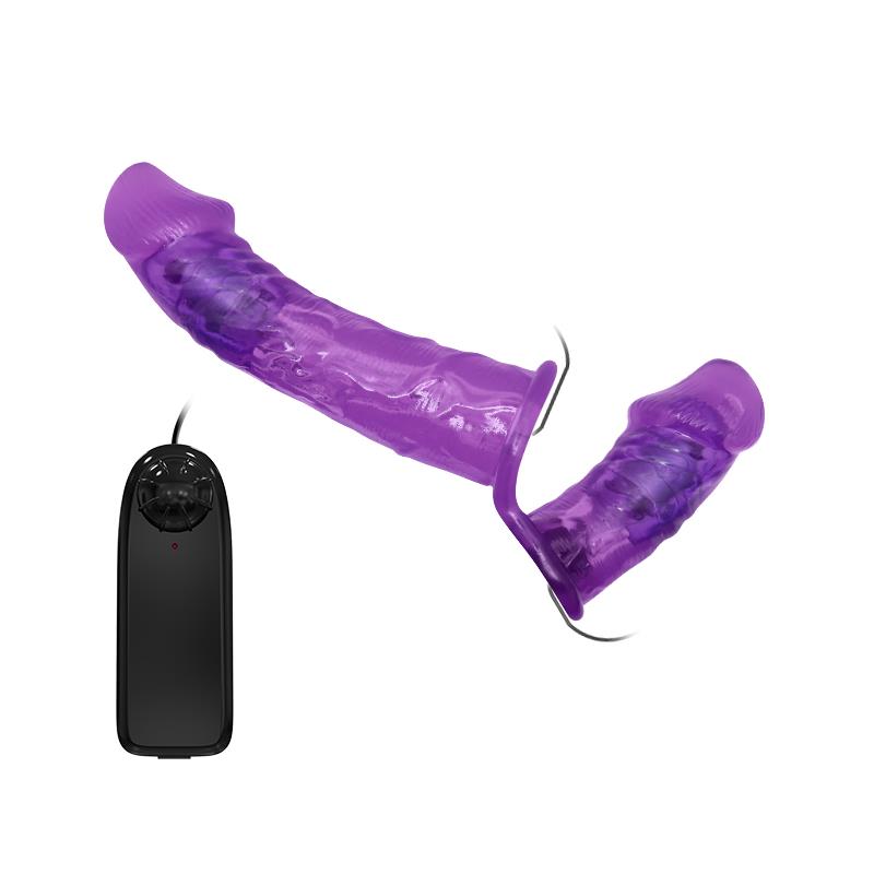 Baile Harness Double Dildo with Vibration Purple - Image 4