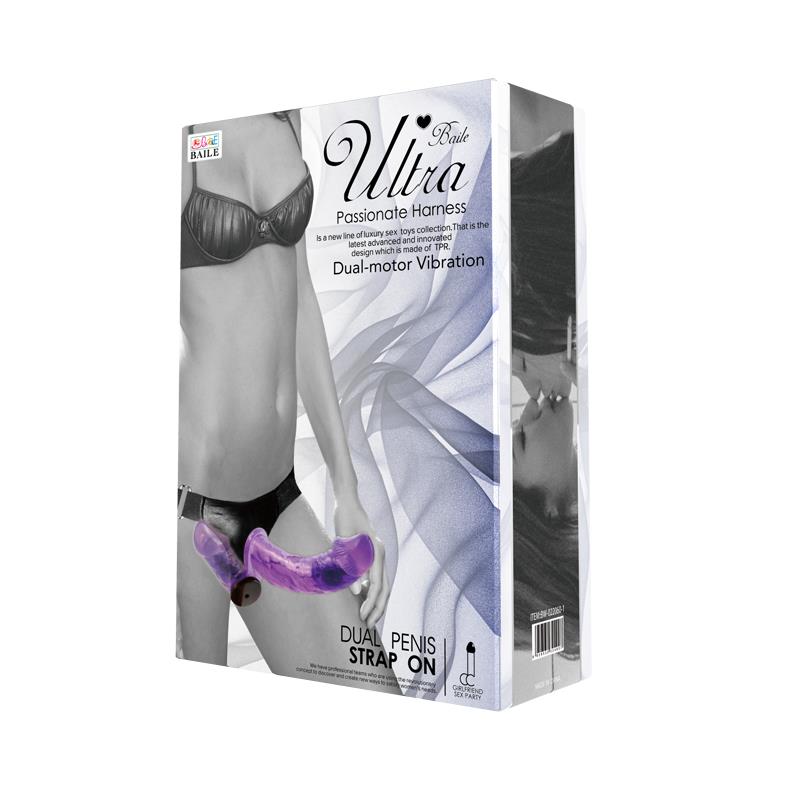 Baile Harness Double Dildo with Vibration Purple