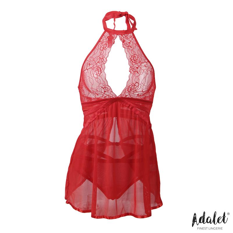 Nova Open Back Babydoll and Thong Red - Κόκκινο Σέξι Babydoll - Image 4