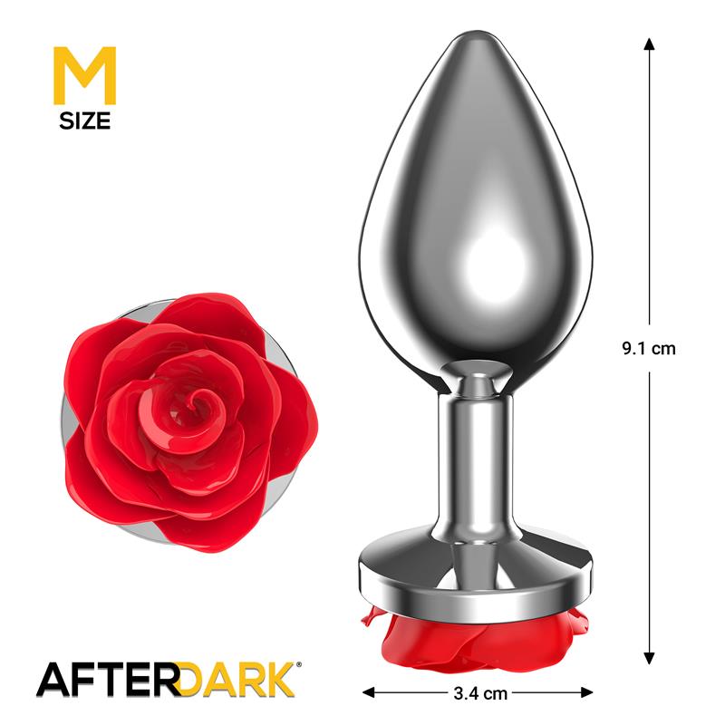 Metal Anal Plug with Red Rose Base - Size S - Image 2